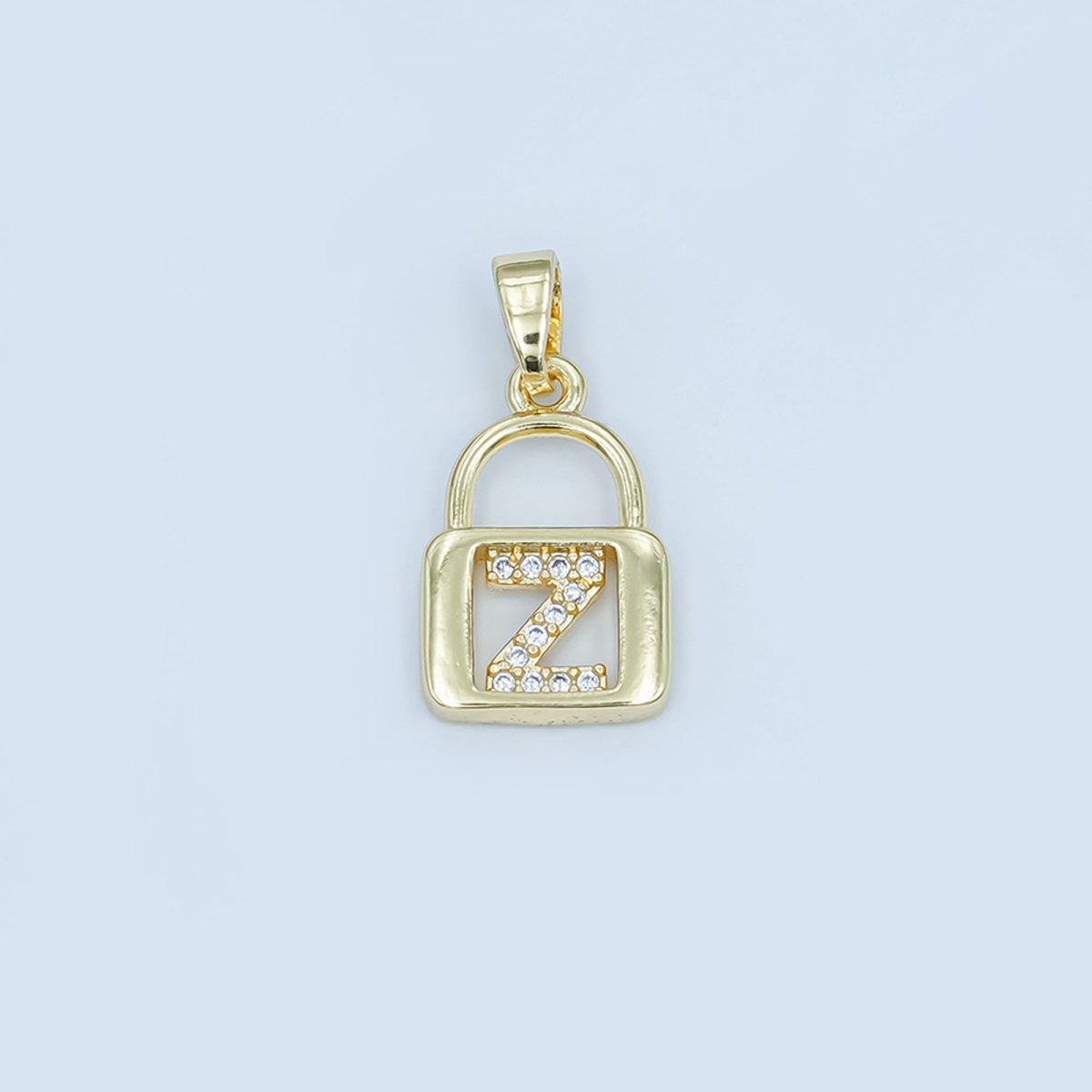 24K Gold Filled Micro Paved Initial Letter Padlock Pendant | A001 - A013 - DLUXCA