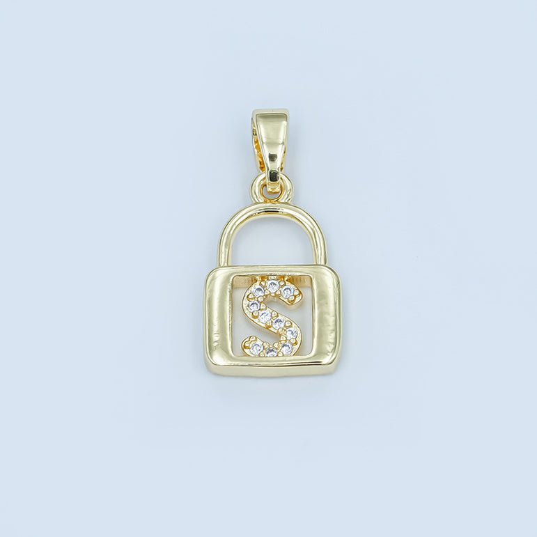 24K Gold Filled Micro Paved Initial Letter Padlock Pendant | A001 - A013 - DLUXCA