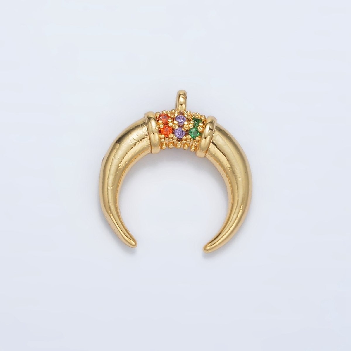 24K Gold Filled Micro Paved Multicolor Crescent Moon Celestial Charm | N - 717 - DLUXCA