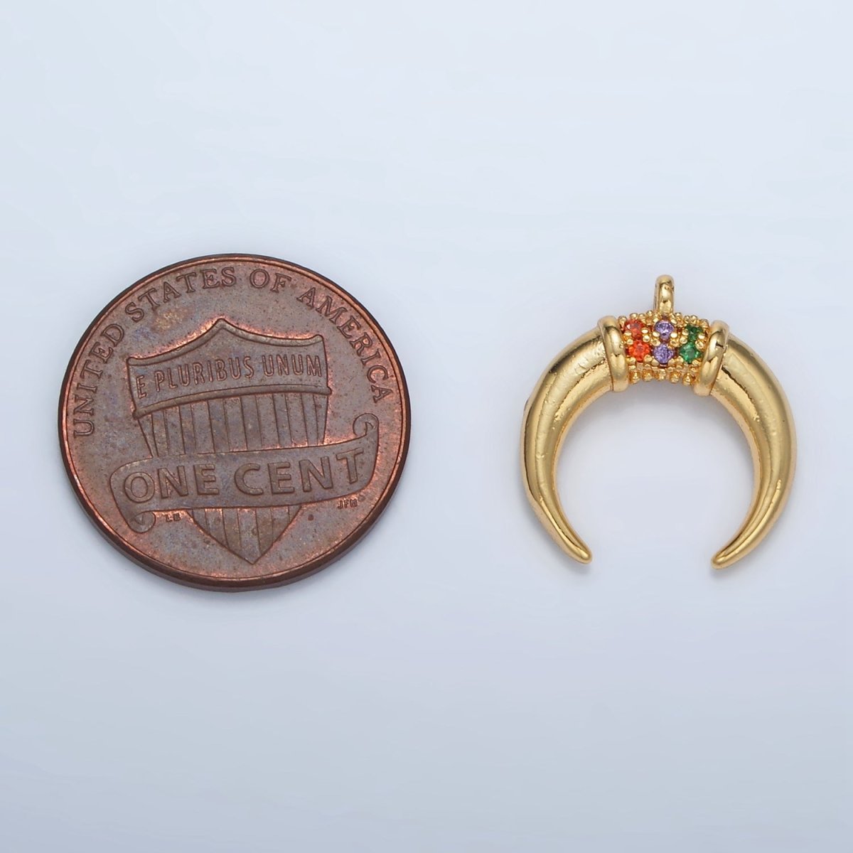 24K Gold Filled Micro Paved Multicolor Crescent Moon Celestial Charm | N - 717 - DLUXCA