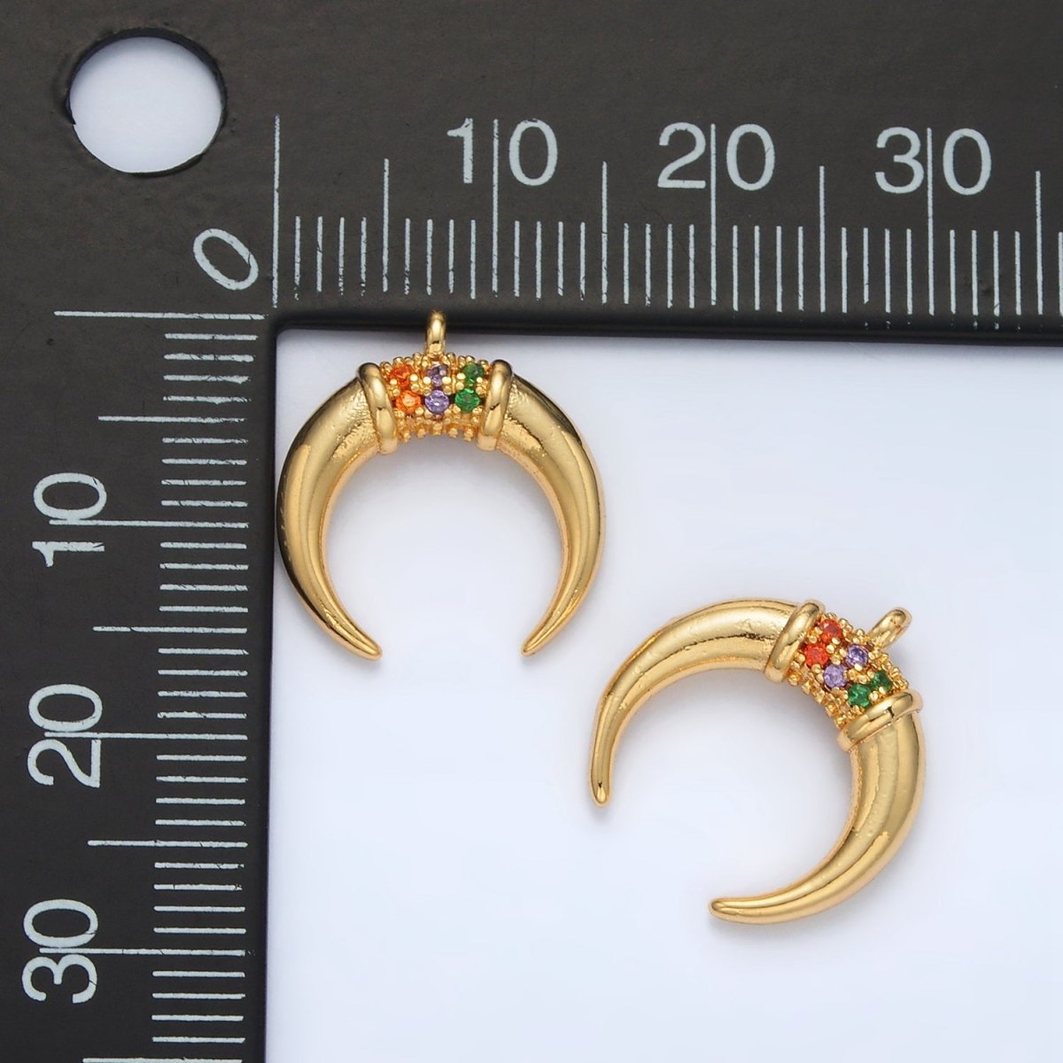 24K Gold Filled Micro Paved Multicolor Crescent Moon Celestial Charm | N - 717 - DLUXCA