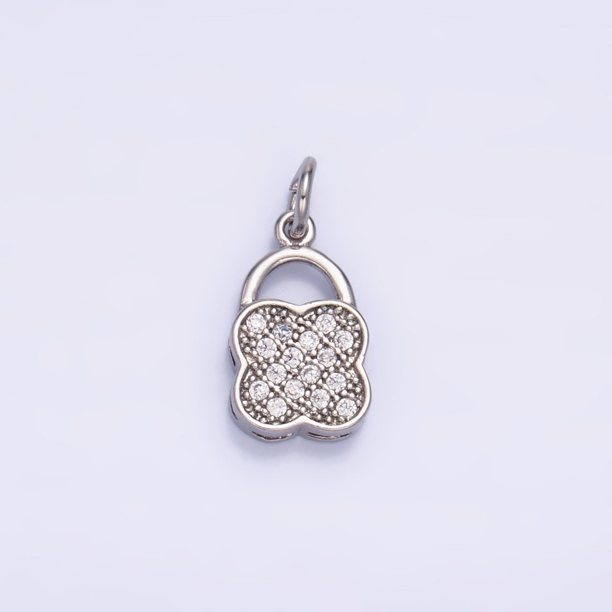 24K Gold Filled Micro Paved Quatrefoil Padlock Charm in Gold & Silver | W870 - DLUXCA