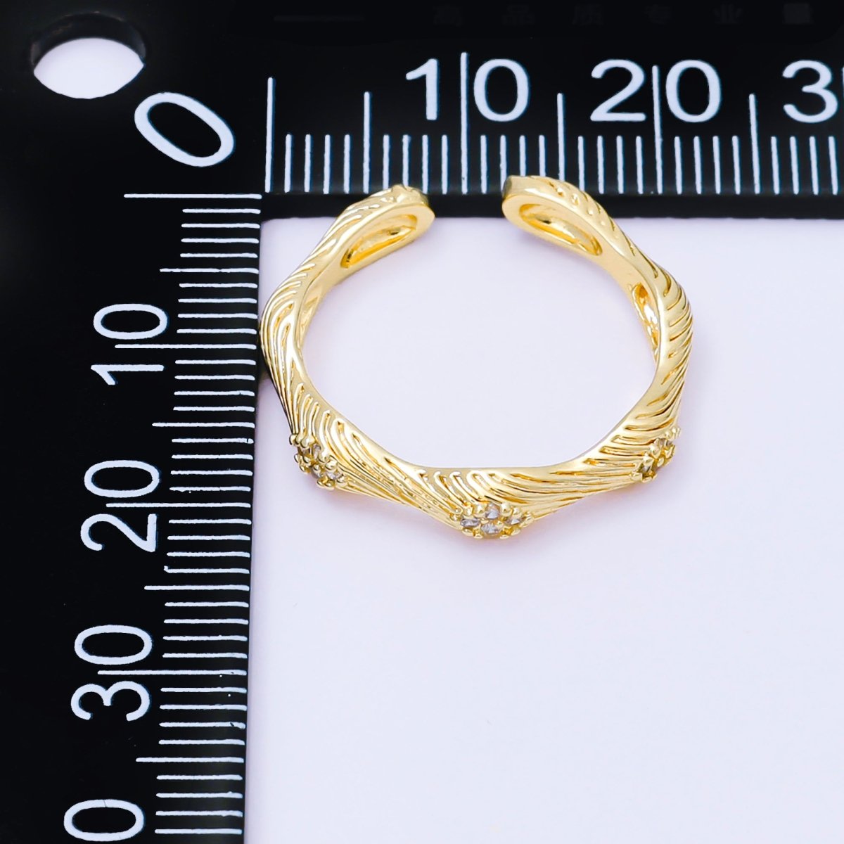 24K Gold Filled Micro Paved Twisted Line - Textured Ribbed Ring | O158 - DLUXCA