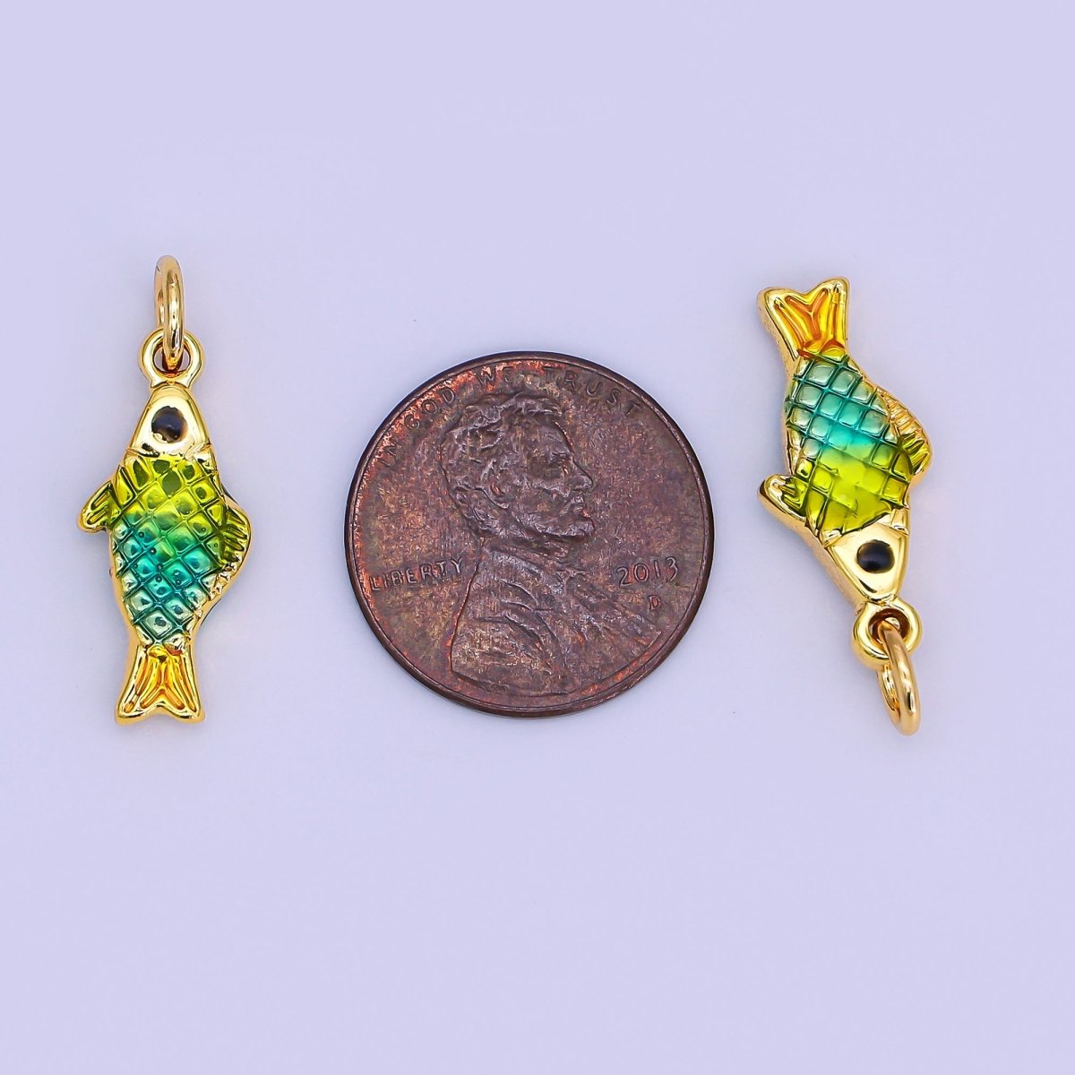 24K Gold Filled Mini Blue - Green Enamel Fish 3D Multidimensional Pendant | AJ337 - DLUXCA
