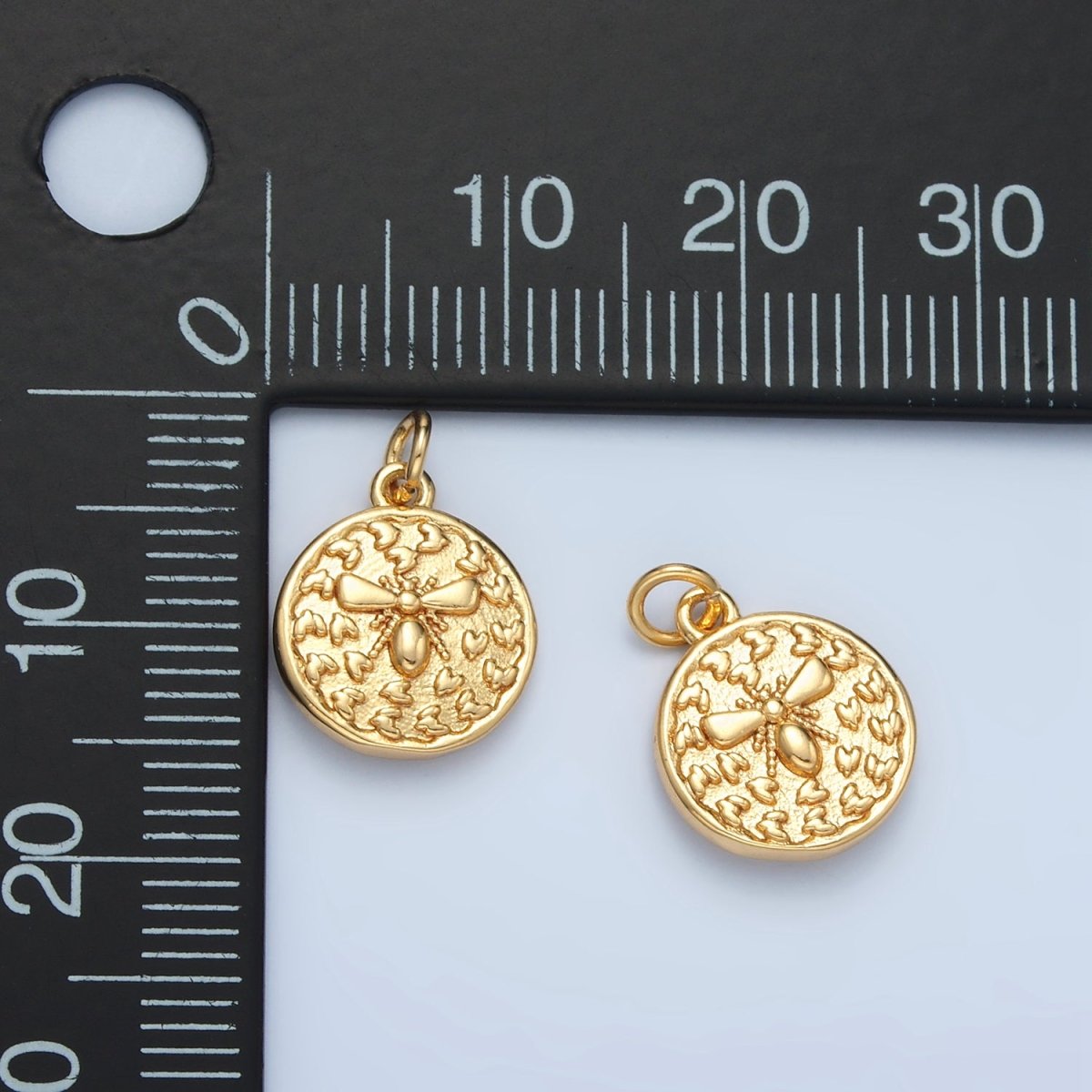 24K Gold Filled Mini Bumble Queen Bee Insect Round Charm in Gold & Silver | E397 - DLUXCA