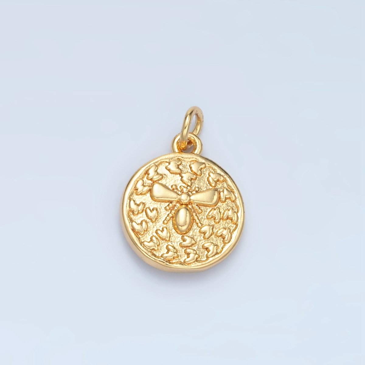 24K Gold Filled Mini Bumble Queen Bee Insect Round Charm in Gold & Silver | E397 - DLUXCA