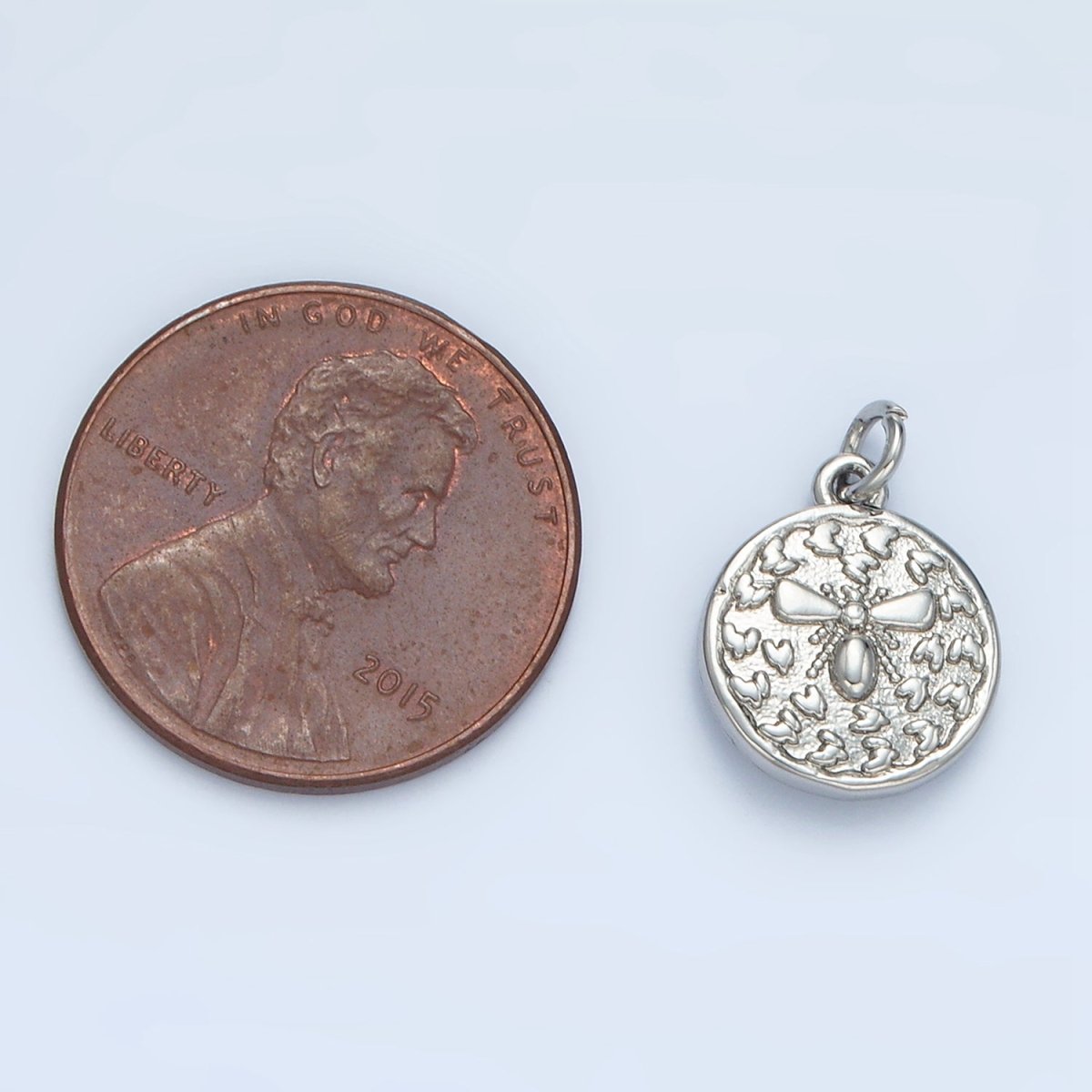 24K Gold Filled Mini Bumble Queen Bee Insect Round Charm in Gold & Silver | E397 - DLUXCA