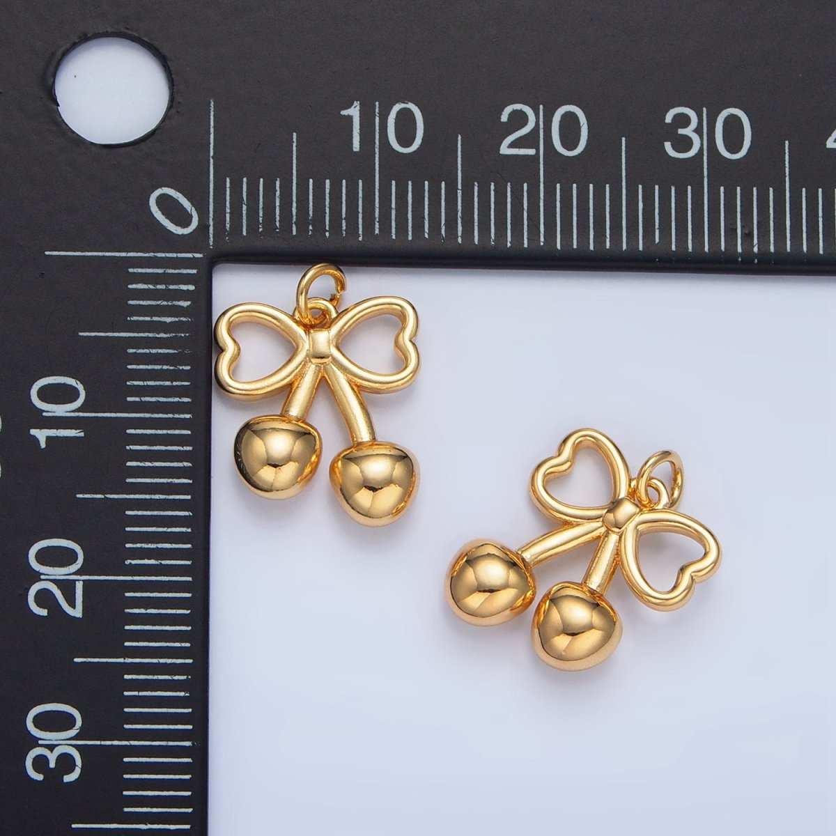 24K Gold Filled Mini Cherry Bow Ribbon Charm in Gold & Silver | N1345 - DLUXCA