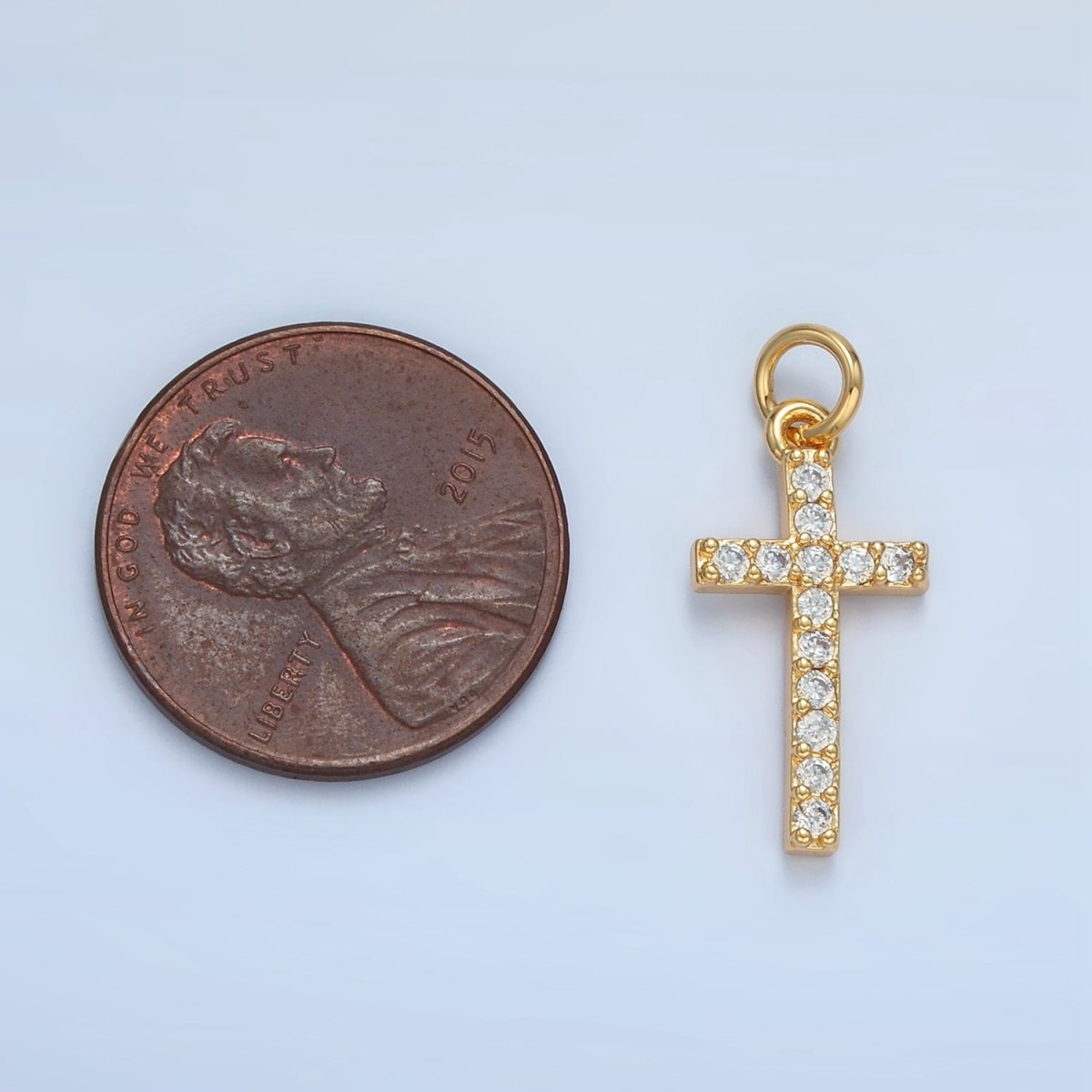 24K Gold Filled Mini Clear Micro Paved CZ Religious Cross Charm | X153 - DLUXCA