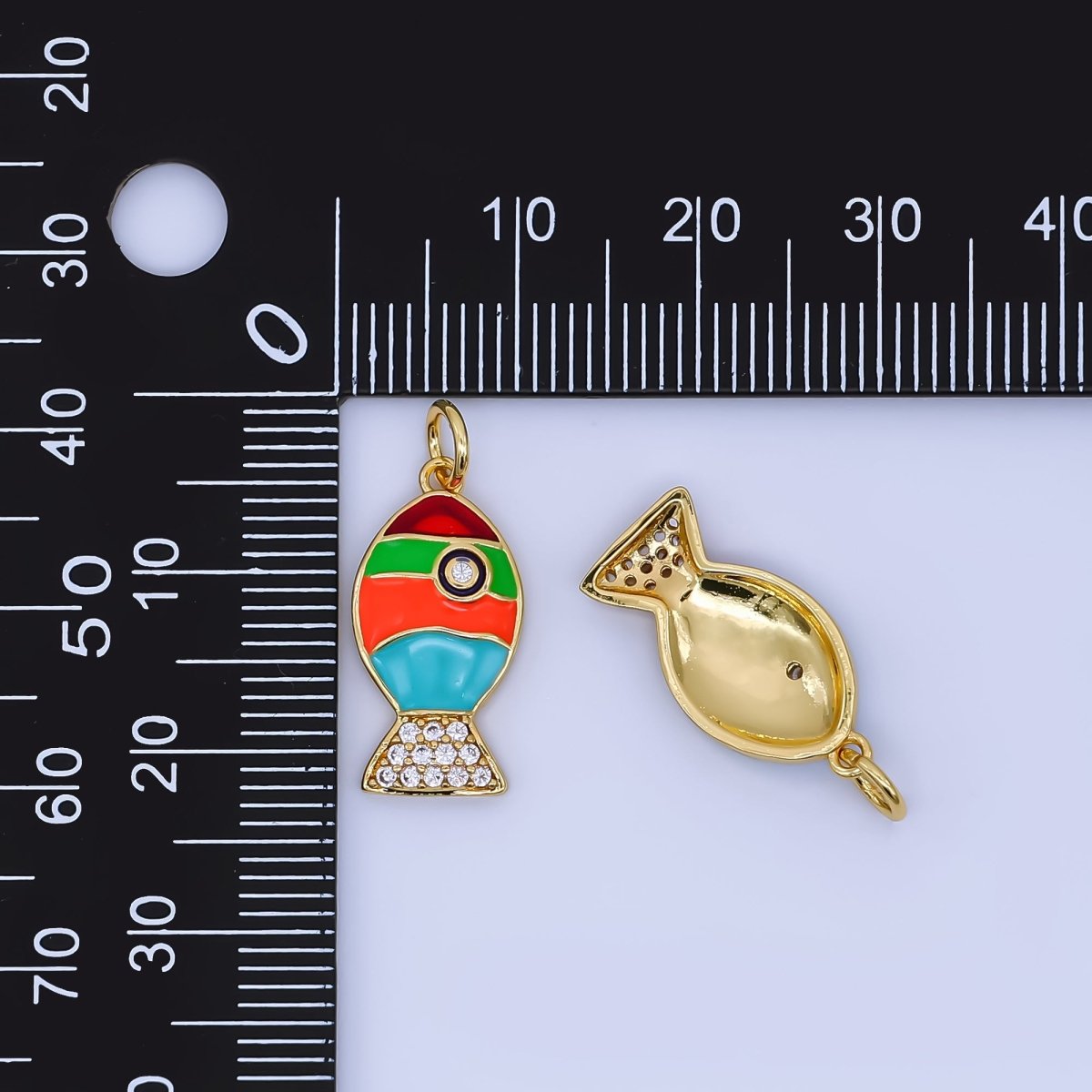 24K Gold Filled Mini Colorful Enamel Fish Pendant Micro Pave FIsh Charm | AJ462 - DLUXCA