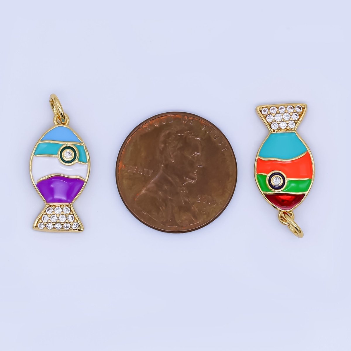 24K Gold Filled Mini Colorful Enamel Fish Pendant Micro Pave FIsh Charm | AJ462 - DLUXCA