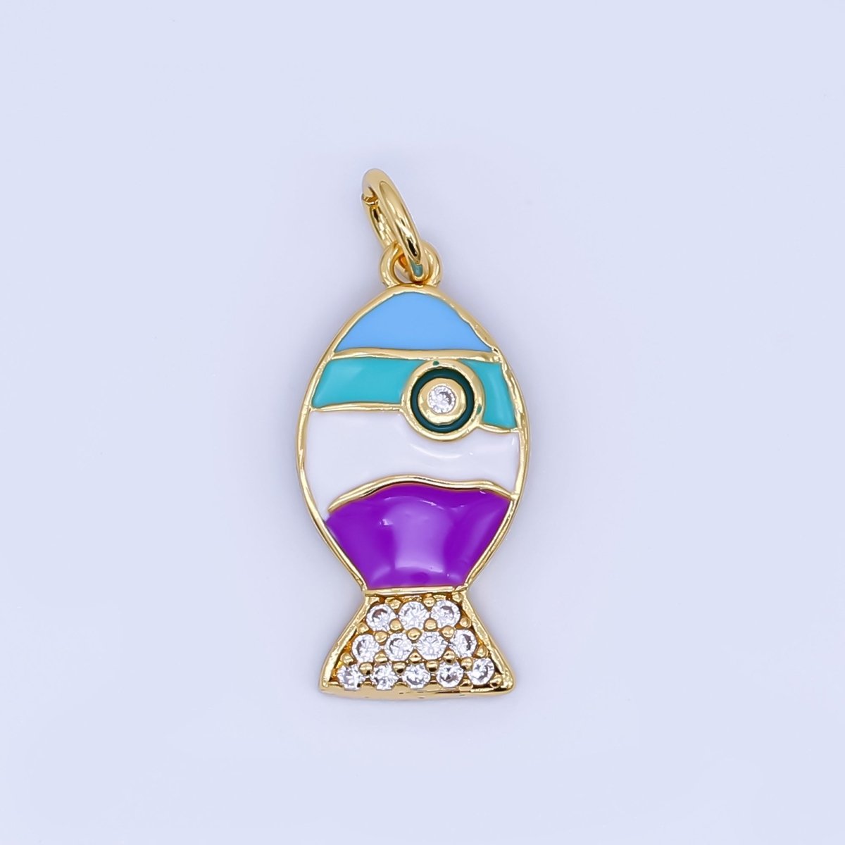 24K Gold Filled Mini Colorful Enamel Fish Pendant Micro Pave FIsh Charm | AJ462 - DLUXCA
