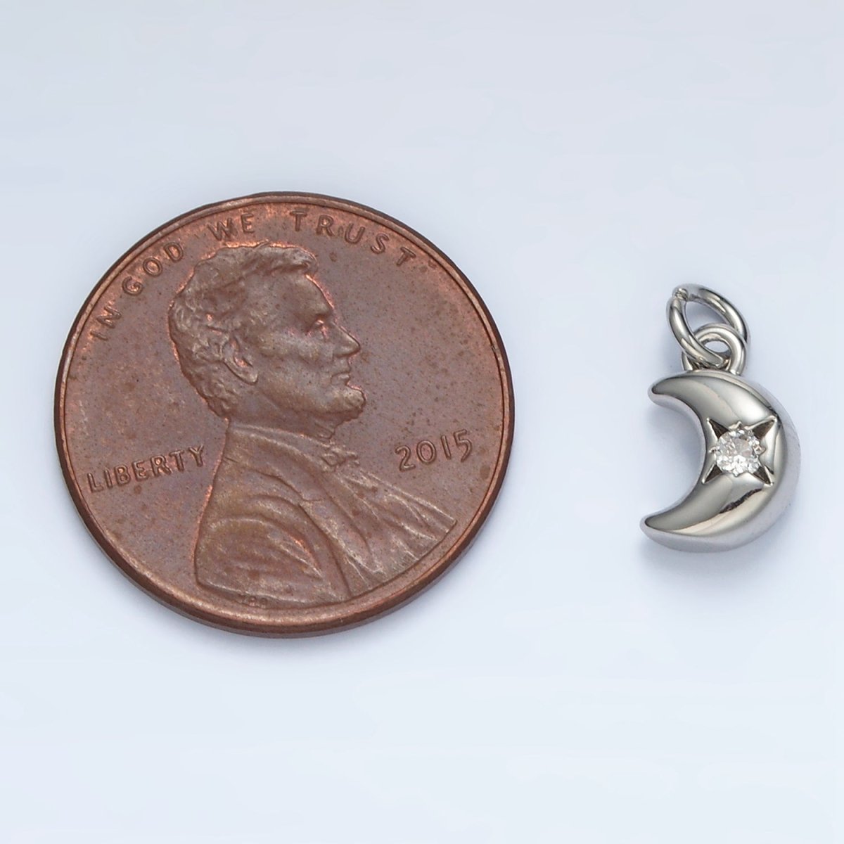 24K Gold Filled Mini CZ Celestial Crescent Moon Charm in Gold & Silver | AG935 - DLUXCA