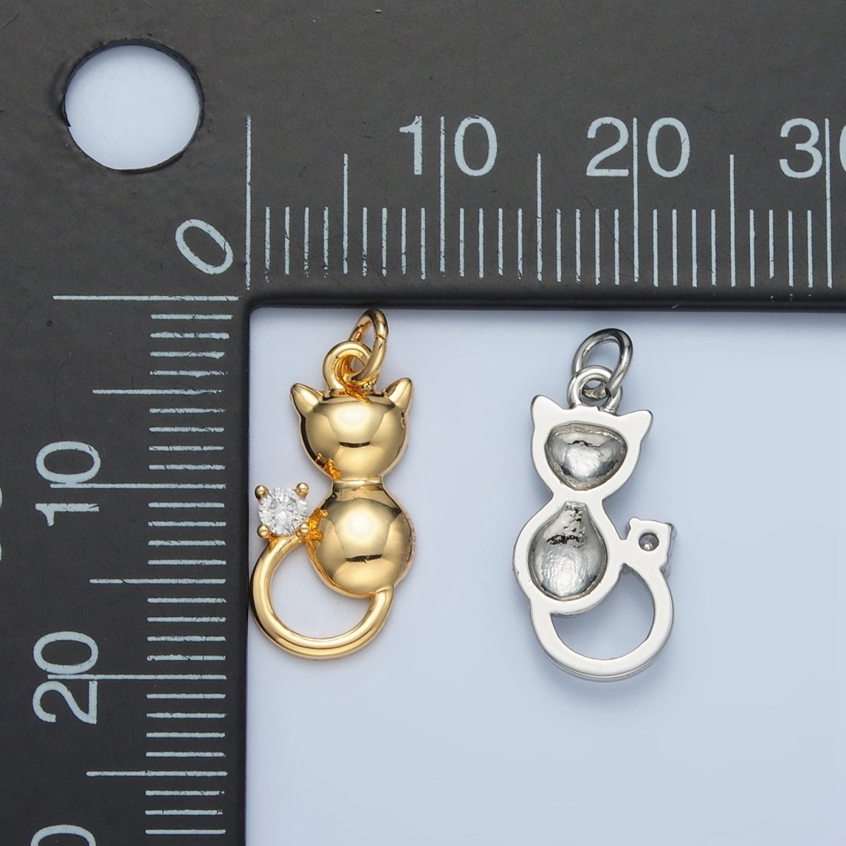 24K Gold Filled Mini CZ Kitten Cat Pet Animal Charm in Gold & Silver | E380 - DLUXCA