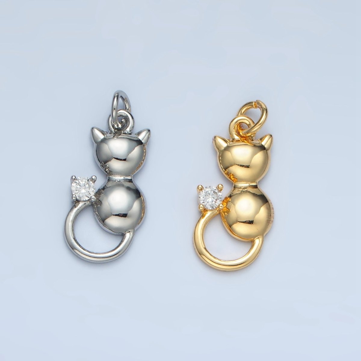24K Gold Filled Mini CZ Kitten Cat Pet Animal Charm in Gold & Silver | E380 - DLUXCA