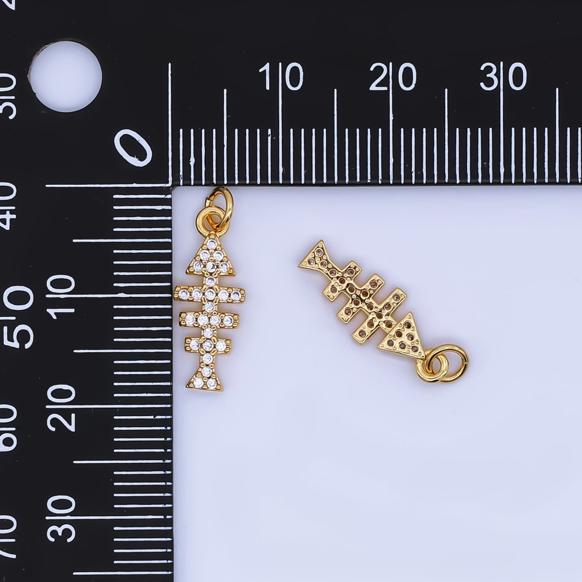 24K Gold Filled Mini Fish Bone Charm Micro Pave CZ Ocean Under the Sea Pendant | AJ - 465 - DLUXCA