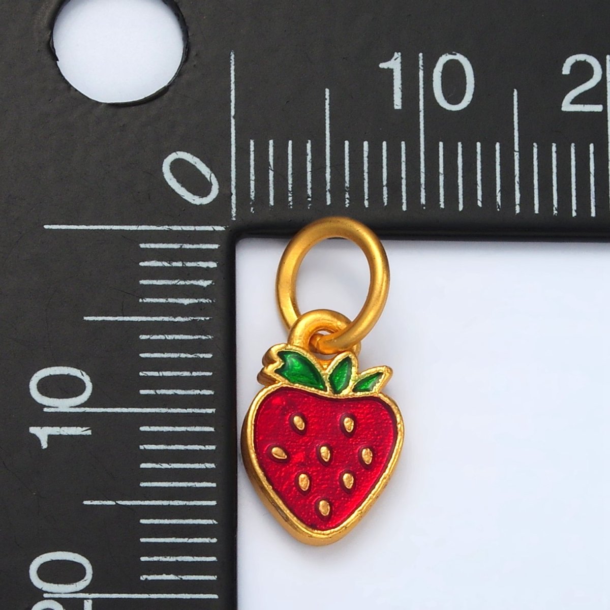 24K Gold Filled Mini Flat Strawberry Enamel Fruit Charm | M144 - DLUXCA
