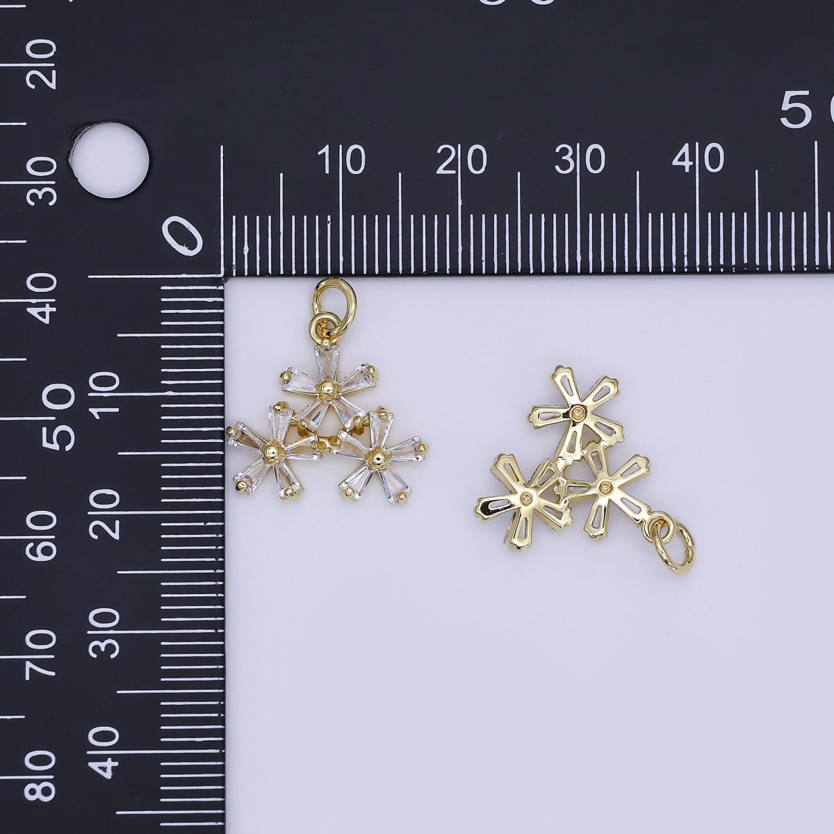 24K Gold Filled Mini Flower Patch Charm Micro Pave CZ Floral Pendant | AJ - 361 - DLUXCA