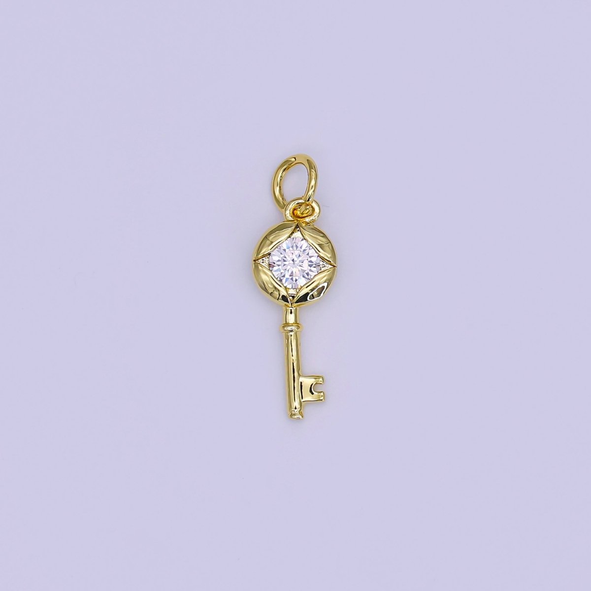 24K Gold Filled Mini Key Charm Micro Pave CZ lock Pendant | AJ - 362 - DLUXCA
