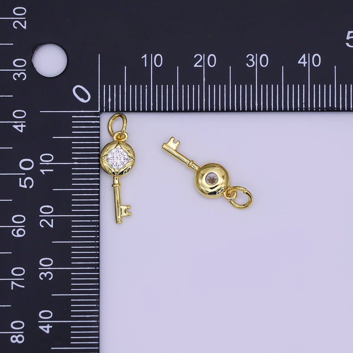 24K Gold Filled Mini Key Charm Micro Pave CZ lock Pendant | AJ - 362 - DLUXCA