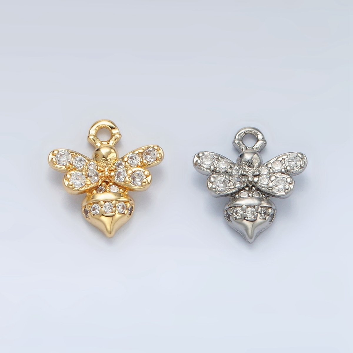 24K Gold Filled Mini Micro Paved CZ Bumble Queen Bee Charm in Gold & Silver | AG869 - DLUXCA