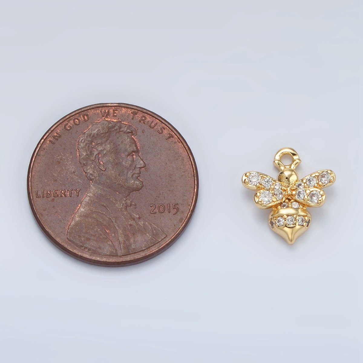24K Gold Filled Mini Micro Paved CZ Bumble Queen Bee Charm in Gold & Silver | AG869 - DLUXCA