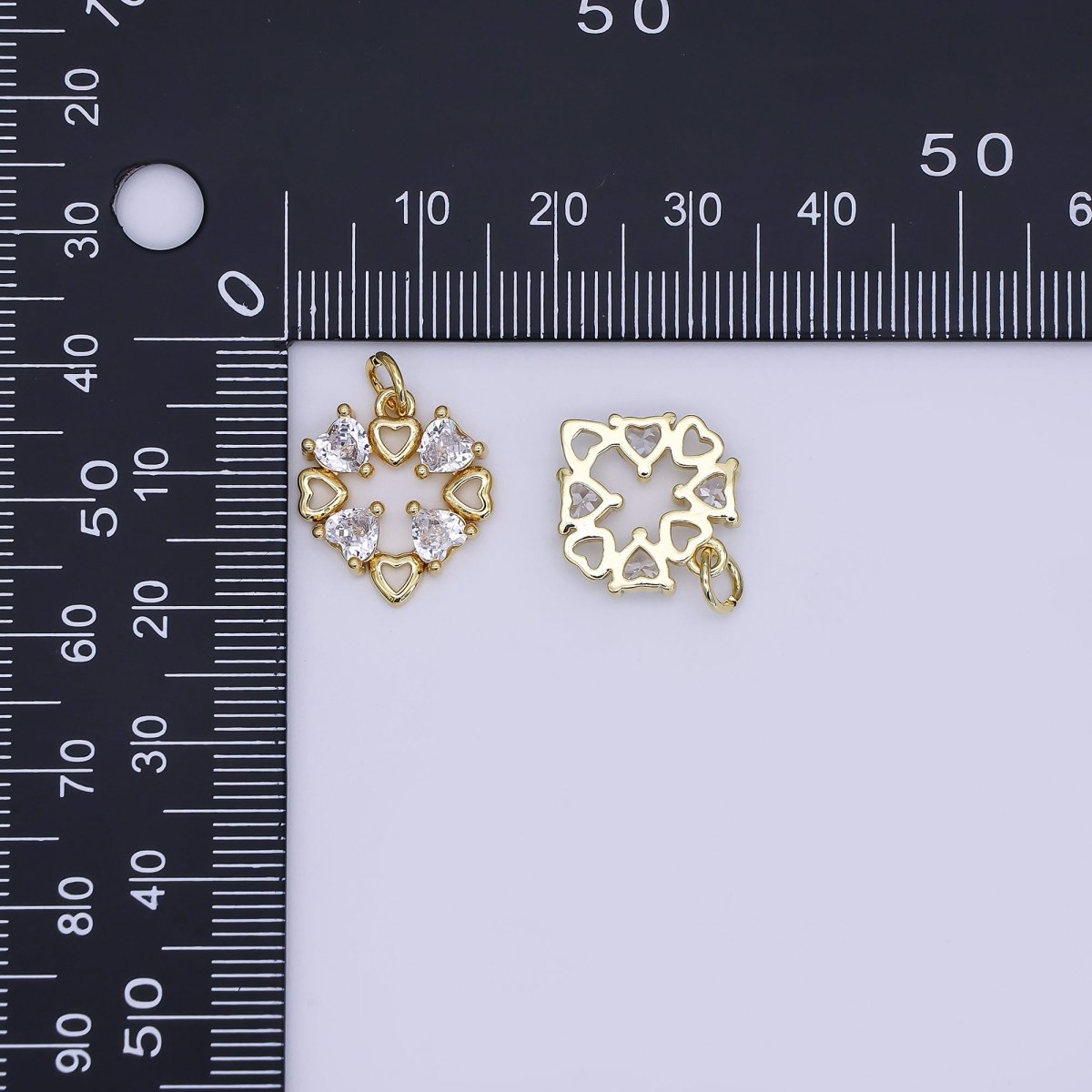 24K Gold Filled Mini Open Heart Charm Micro Pave CZ Pendant | AJ - 359 - DLUXCA