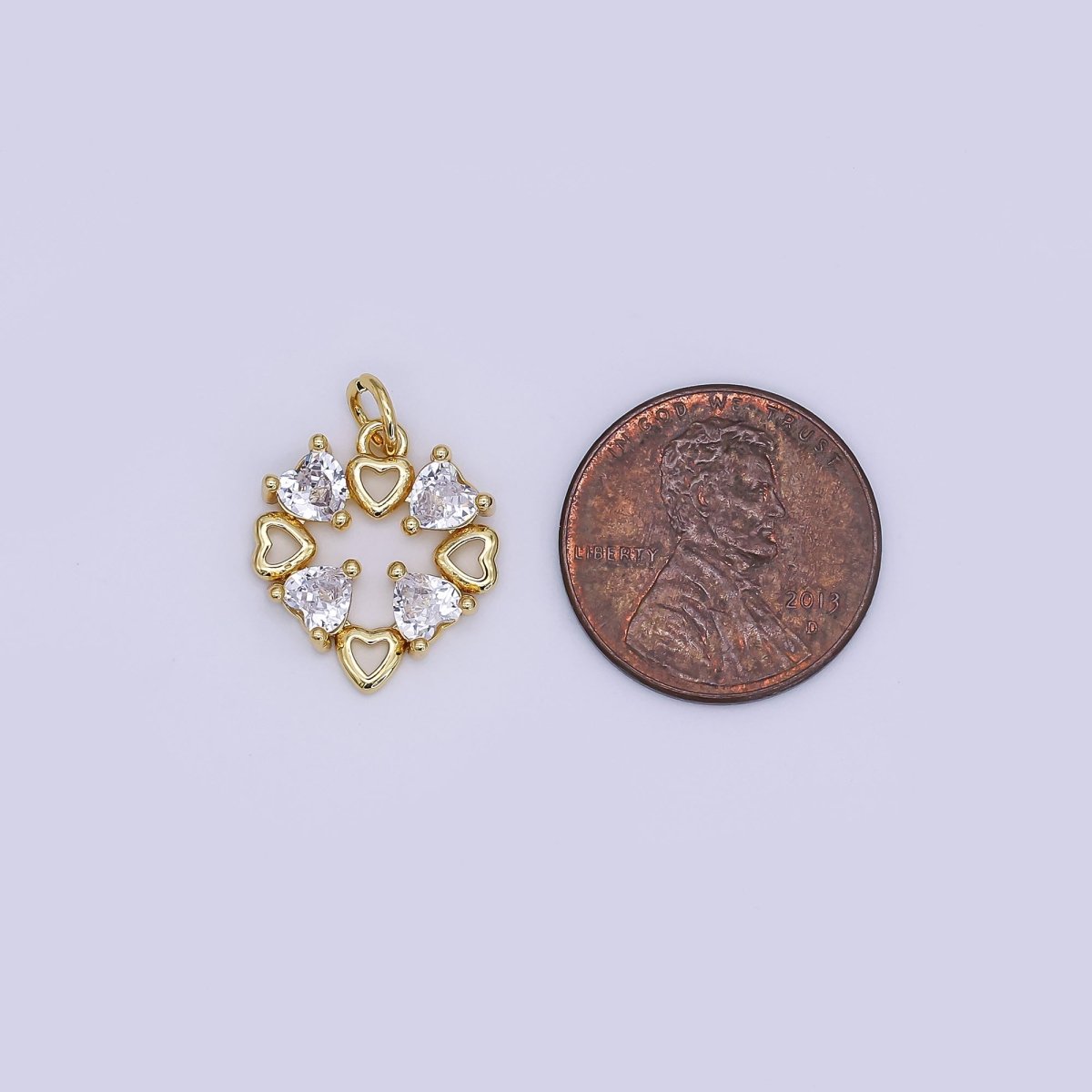 24K Gold Filled Mini Open Heart Charm Micro Pave CZ Pendant | AJ - 359 - DLUXCA