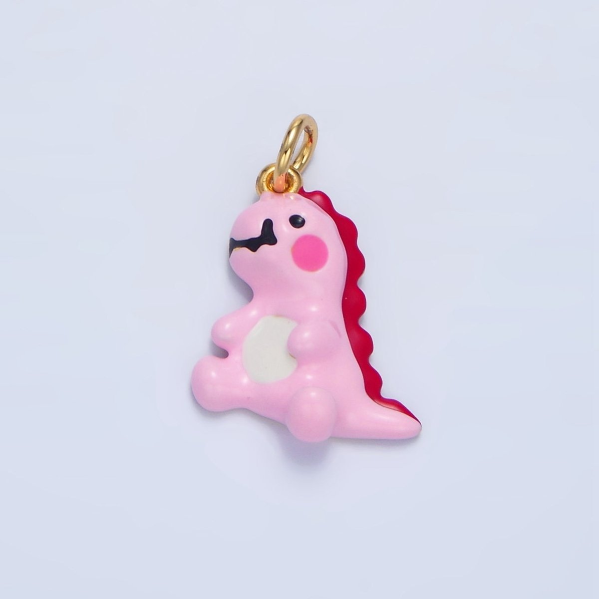 24K Gold Filled Mini Pink Enamel T - Rex Dinosaur Charm | X789 - DLUXCA