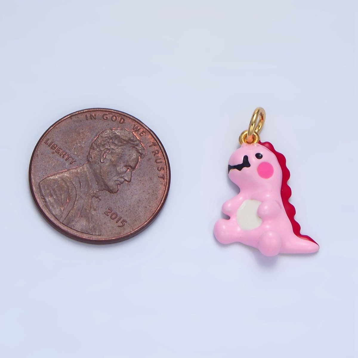 24K Gold Filled Mini Pink Enamel T - Rex Dinosaur Charm | X789 - DLUXCA