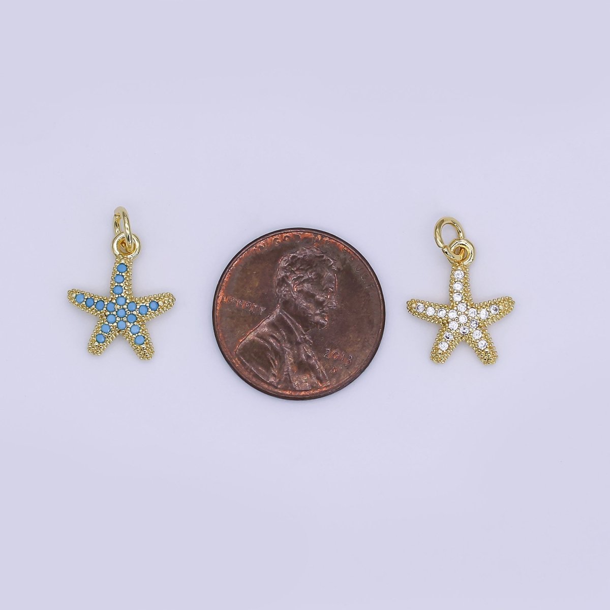 24K Gold Filled Mini Starfish Pendant Celestial Micro Pave Star Charm | AJ - 355 - DLUXCA