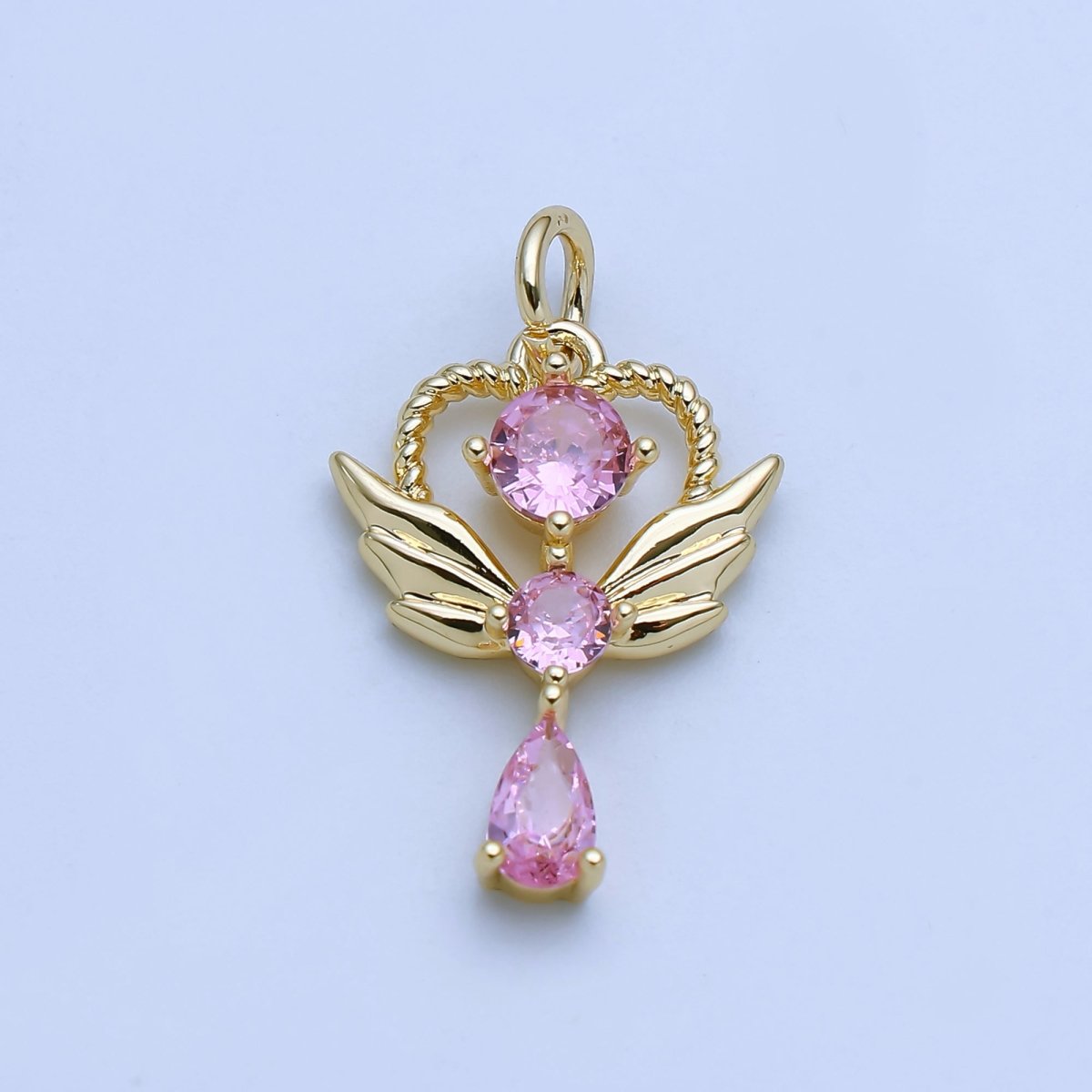 24K Gold Filled Minimalist Angel Wing Wand Pendant with CZ Stones in Gold & Silver | AJ375 AJ376 - DLUXCA