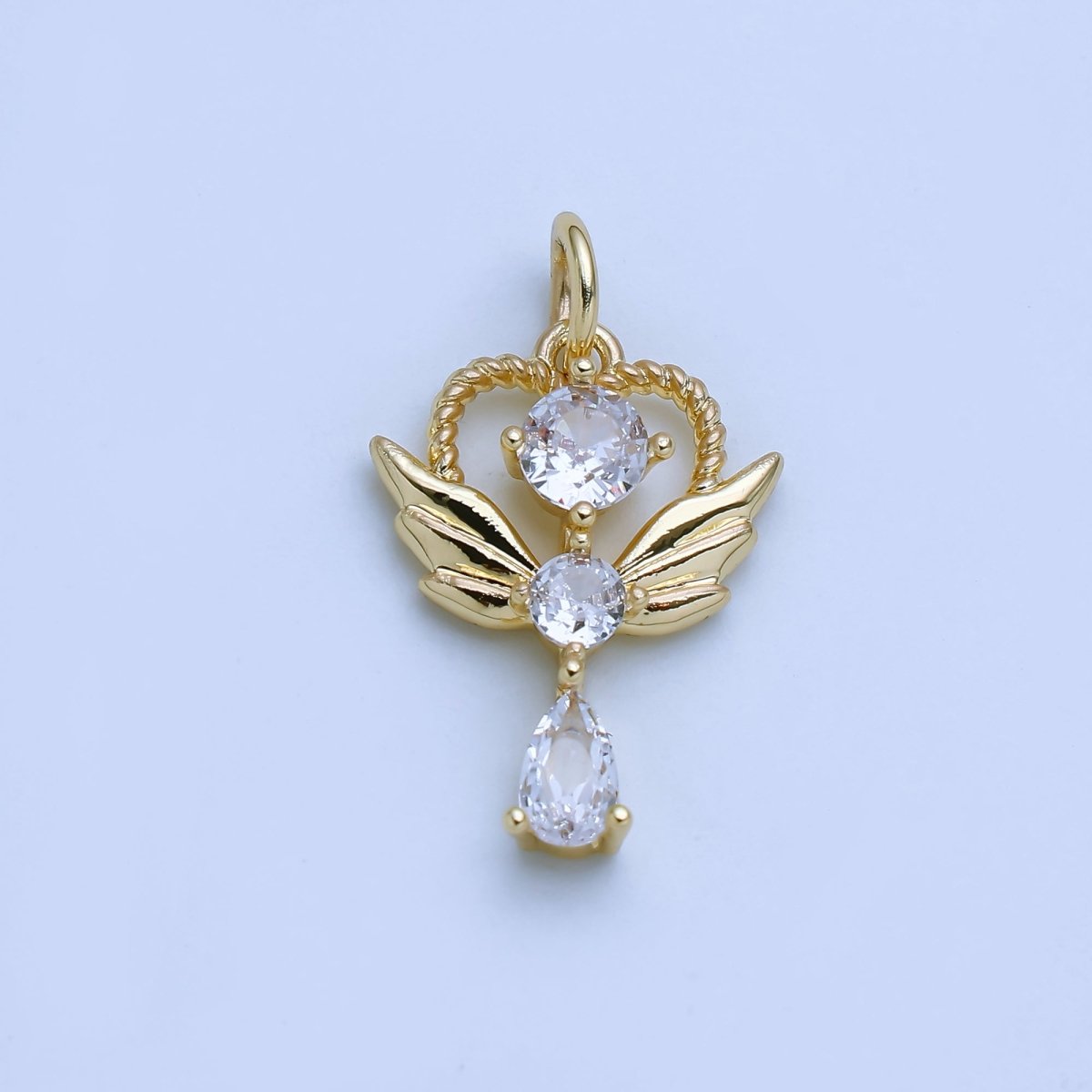 24K Gold Filled Minimalist Angel Wing Wand Pendant with CZ Stones in Gold & Silver | AJ375 AJ376 - DLUXCA