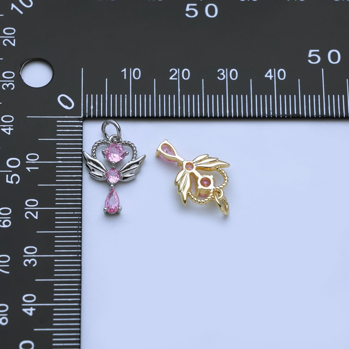 24K Gold Filled Minimalist Angel Wing Wand Pendant with CZ Stones in Gold & Silver | AJ375 AJ376 - DLUXCA