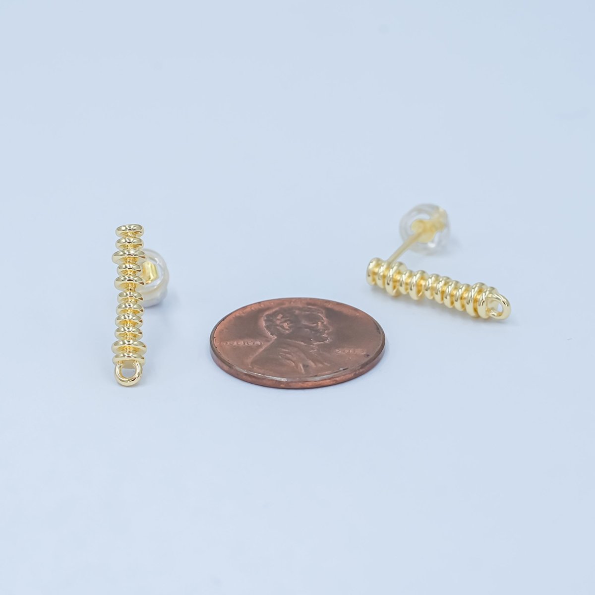 24K Gold Filled Minimalist Coil Wrap Linear Drop Stud Earring Findings | Z1127 - DLUXCA