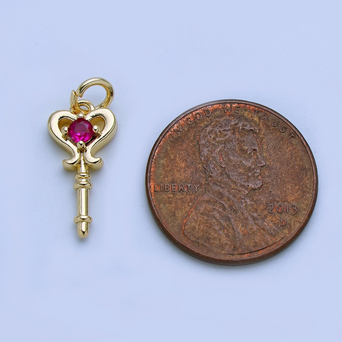 24K Gold Filled Minimalist CZ Key Lock Charm in Gold & Silver | AJ377 - DLUXCA