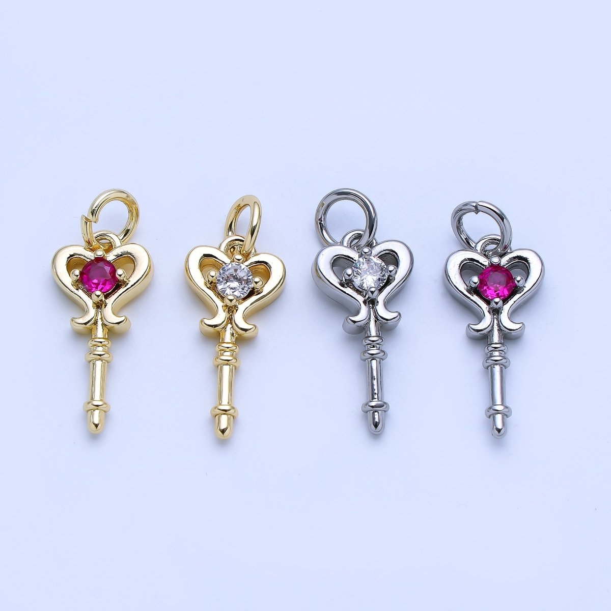 24K Gold Filled Minimalist CZ Key Lock Charm in Gold & Silver | AJ377 - DLUXCA