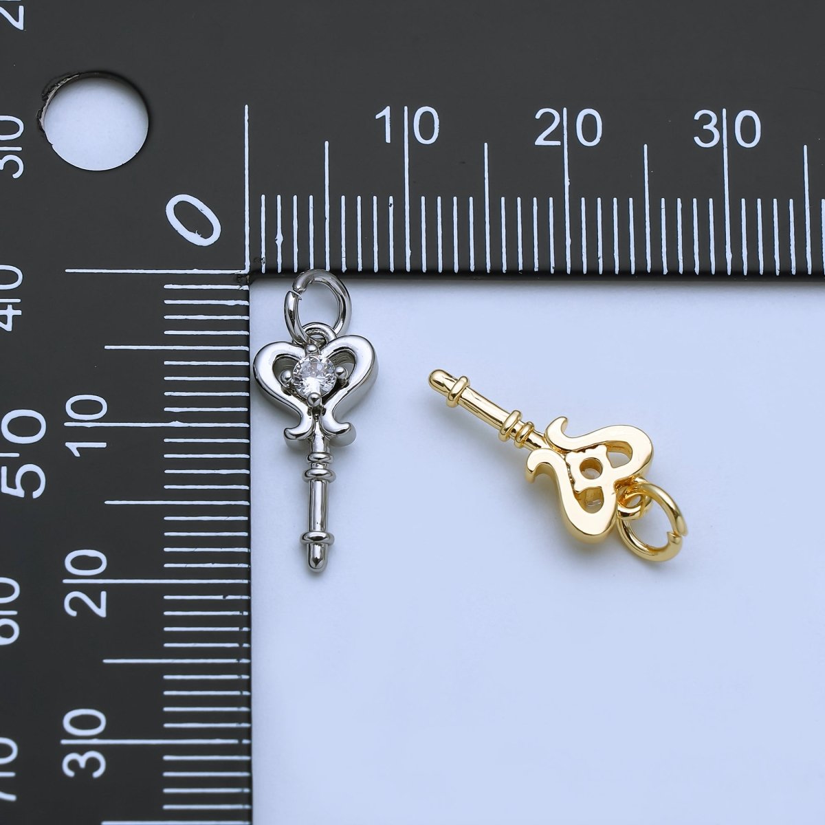 24K Gold Filled Minimalist CZ Key Lock Charm in Gold & Silver | AJ377 - DLUXCA