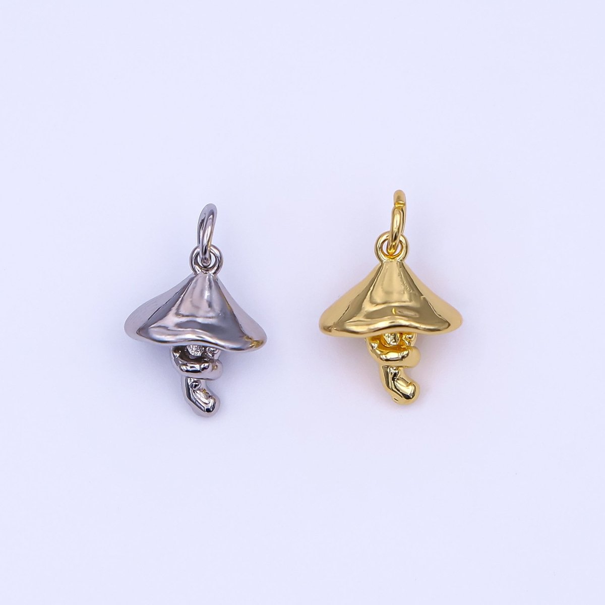 24K Gold Filled Minimalist Mushroom Multidimensional 3D Charm in Gold & Silver | AF542 - DLUXCA