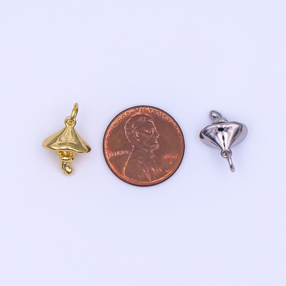 24K Gold Filled Minimalist Mushroom Multidimensional 3D Charm in Gold & Silver | AF542 - DLUXCA