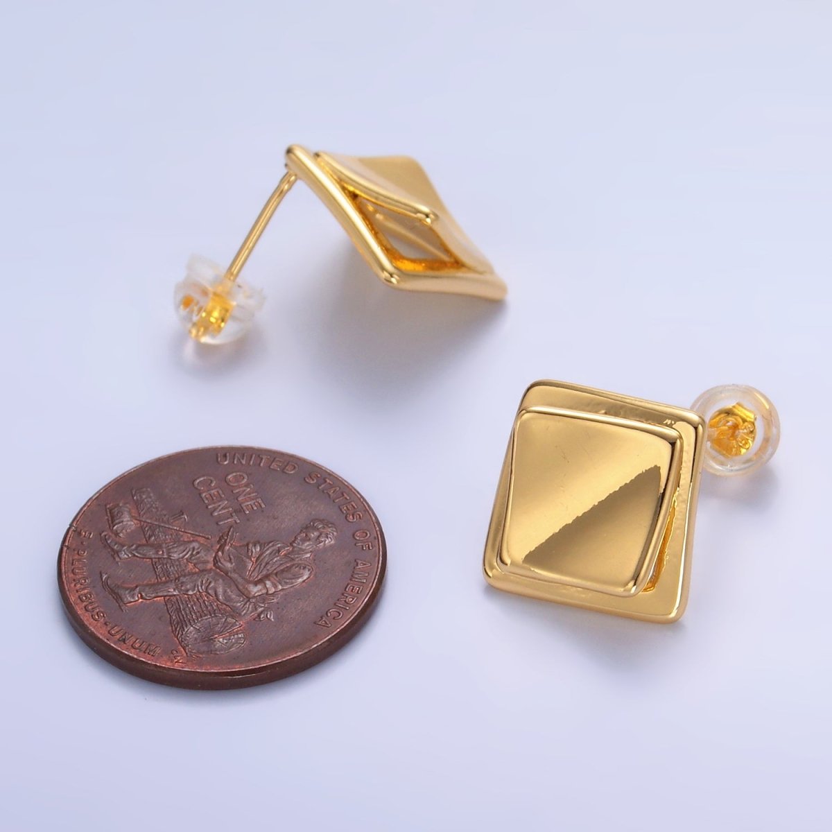 24K Gold Filled Minimalist Rhombus Stud Earrings in Gold & Silver | Q463 Q451 - DLUXCA