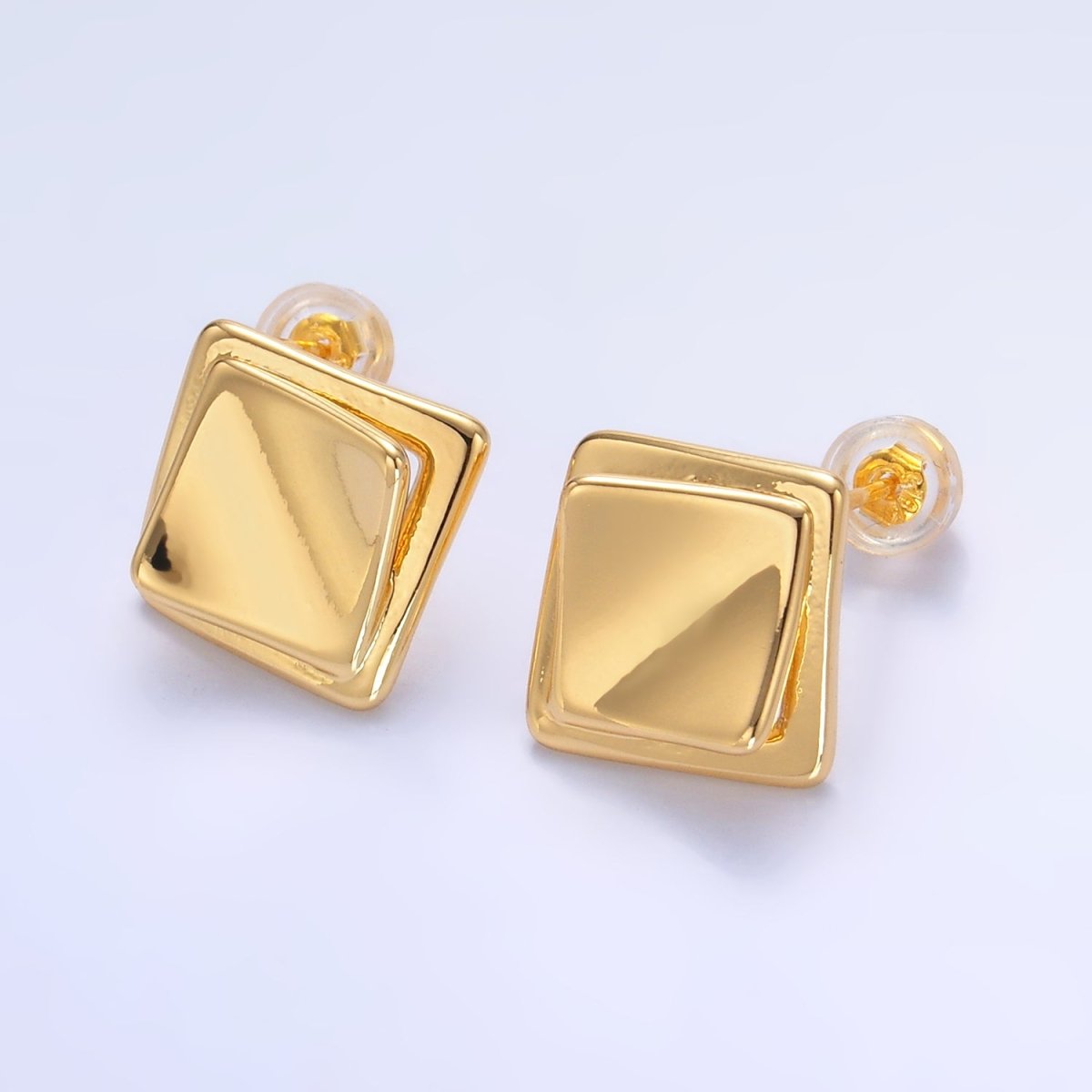 24K Gold Filled Minimalist Rhombus Stud Earrings in Gold & Silver | Q463 Q451 - DLUXCA