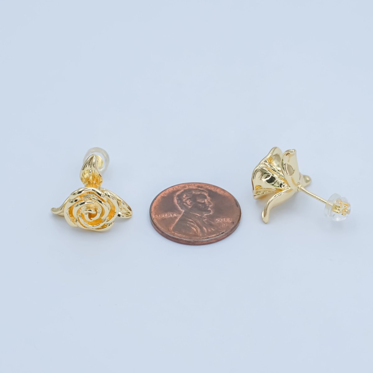 24K Gold Filled Minimalist Rose Flower Stud Earrings | AI433 - DLUXCA