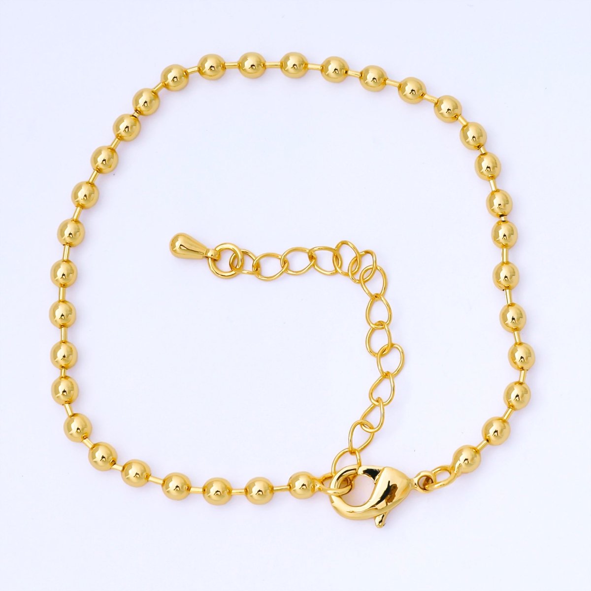 24K Gold Filled Minimalist Round Ball Link Beaded Chain 7 Inch Bracelet | WA - 1693 - DLUXCA