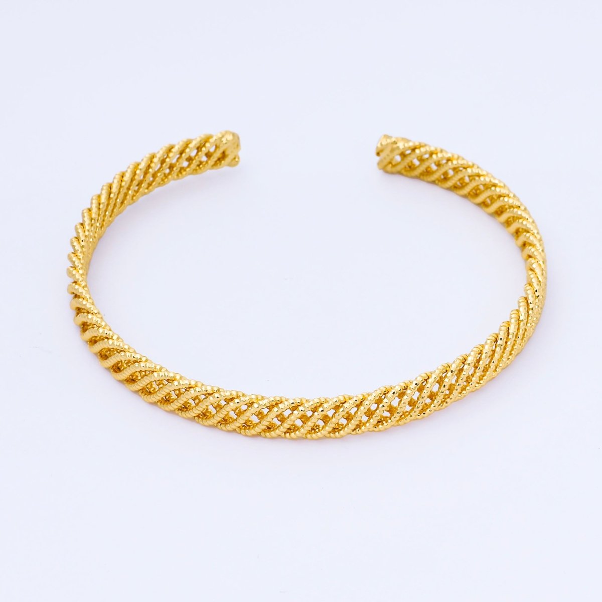24K Gold Filled Minimalist Twisted Woven Cuff Bangle Bracelet | WA - 1686 - DLUXCA