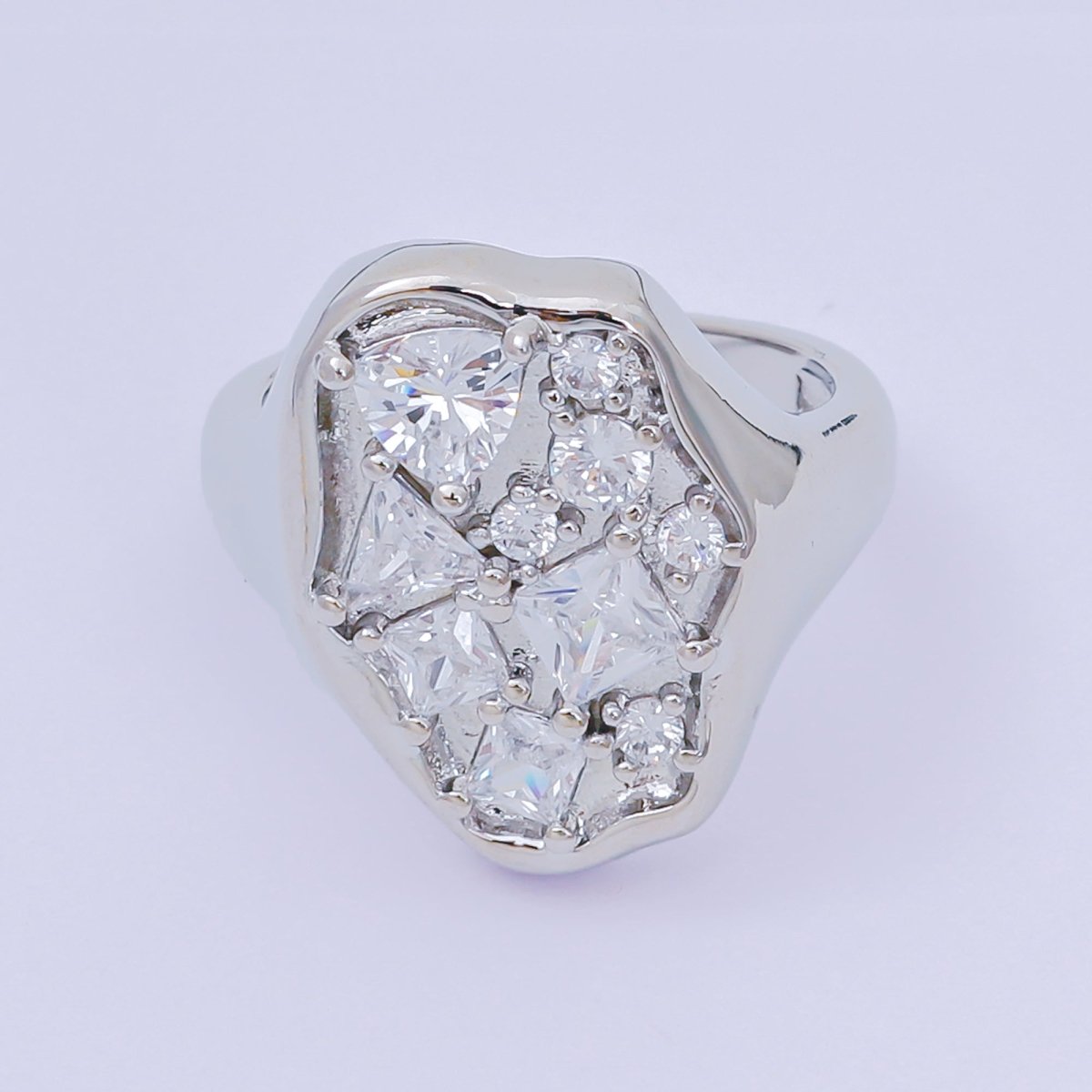 24K Gold Filled Mixed - Cut Clear CZ Abstract Cluster Adjustable Ring in Gold & Silver | O - 1081 O - 1091 - DLUXCA