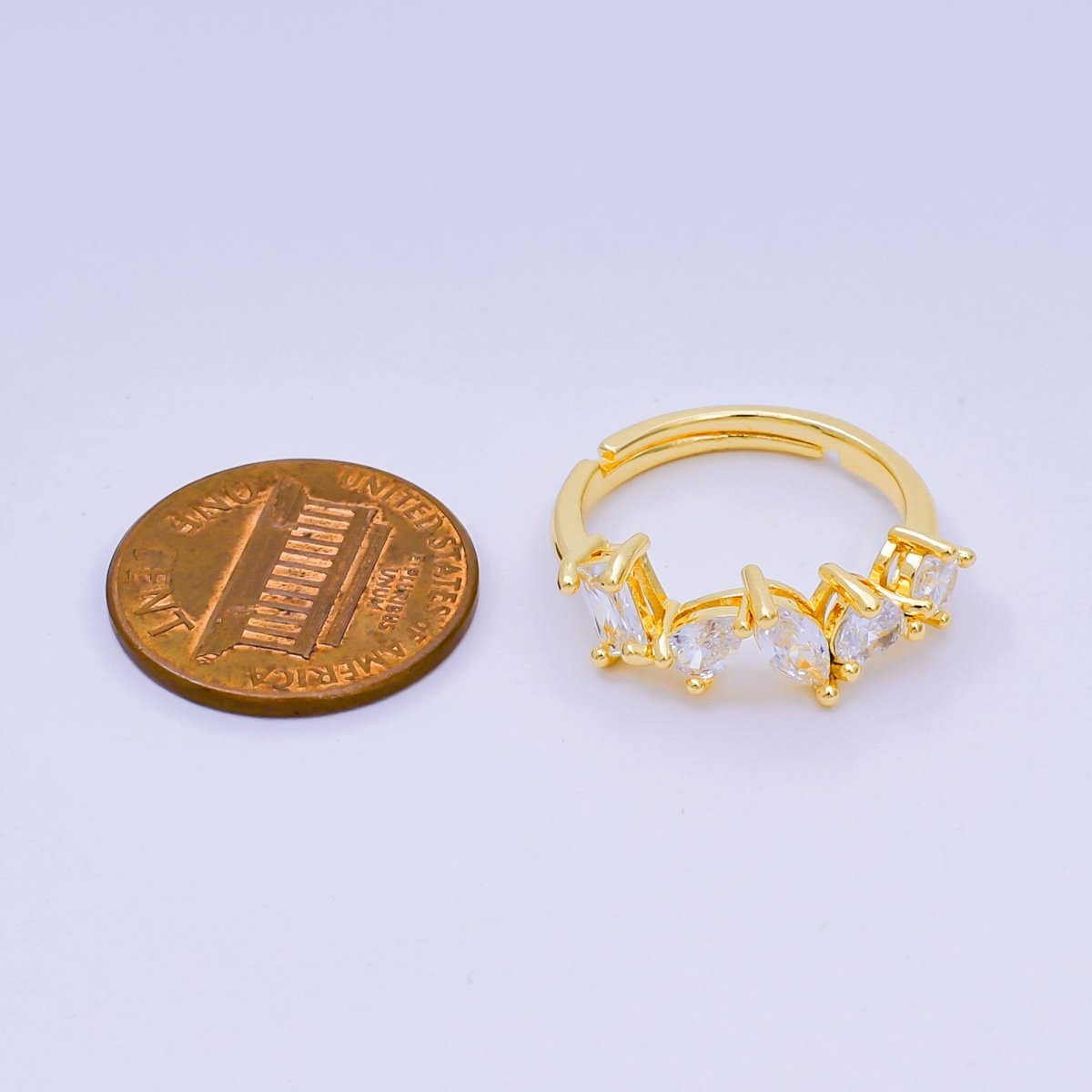 24K Gold Filled Mixed - Cut CZ Marquise Simple Round Adjustable Ring | O - 1453 - DLUXCA