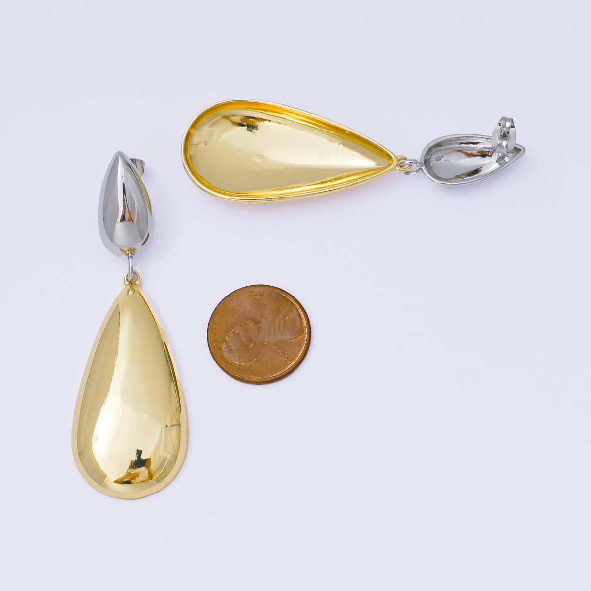 24K Gold Filled Mixed Metal Double Teardrop Drop Stud Earrings | AJ122 - DLUXCA