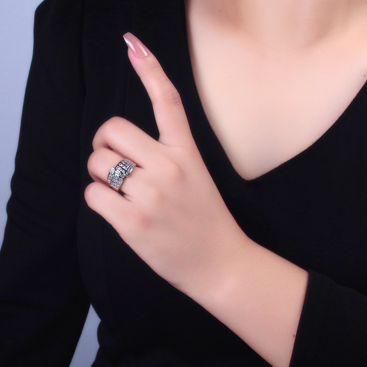 24K Gold Filled Mixed Metal Micro Paved CZ Geometric Wide Band Signet Ring | U397 - DLUXCA