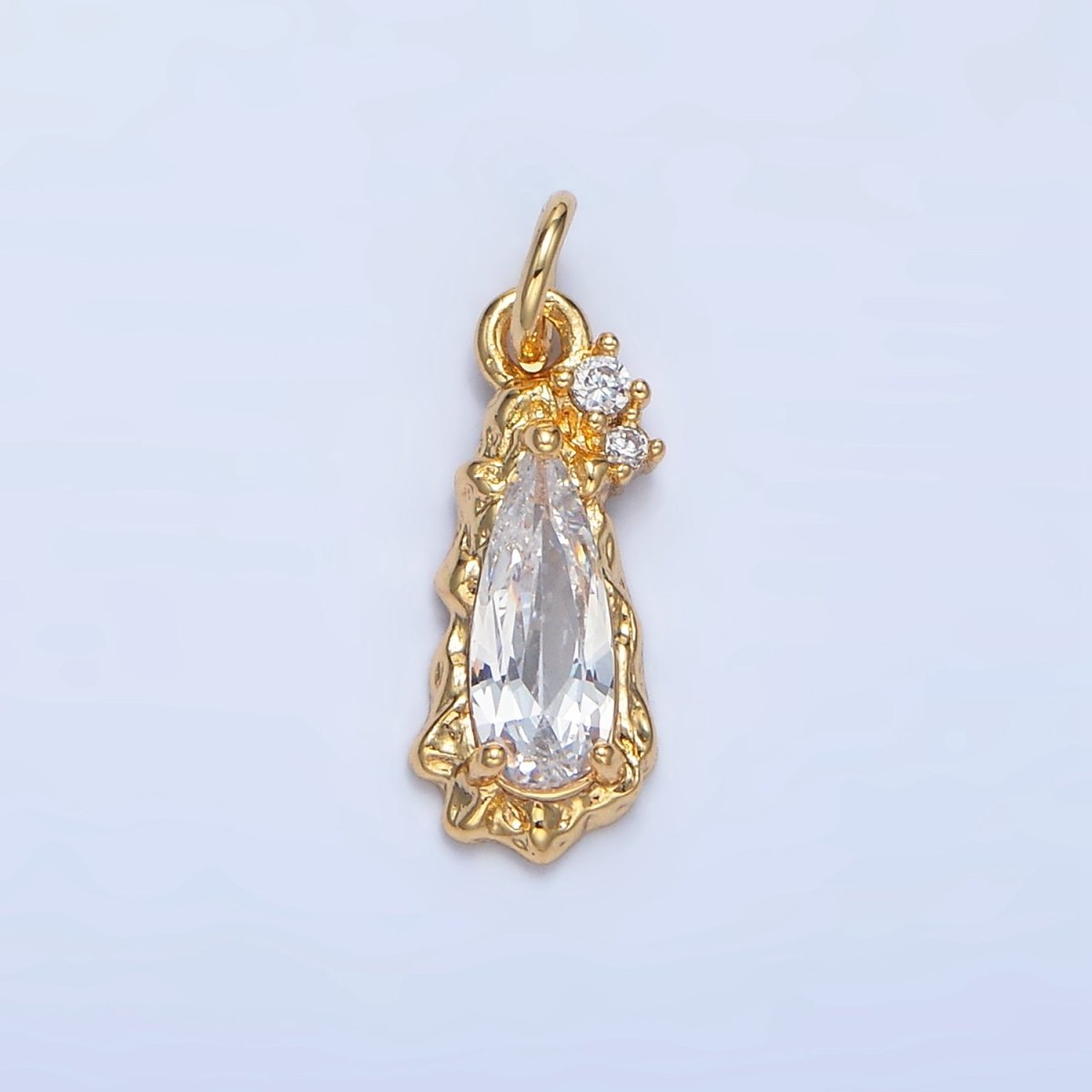 24K Gold Filled Molten Clear, Pink CZ Cluster Teardrop Charm | X932 - DLUXCA
